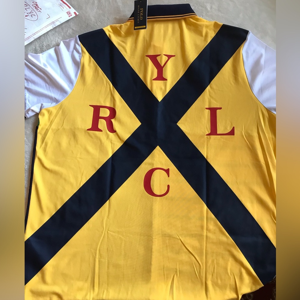 Polo Ralph Lauren Nantucket Crest Navy and Green Striped Yachting Shirt RLYC - Picture 1 of 14